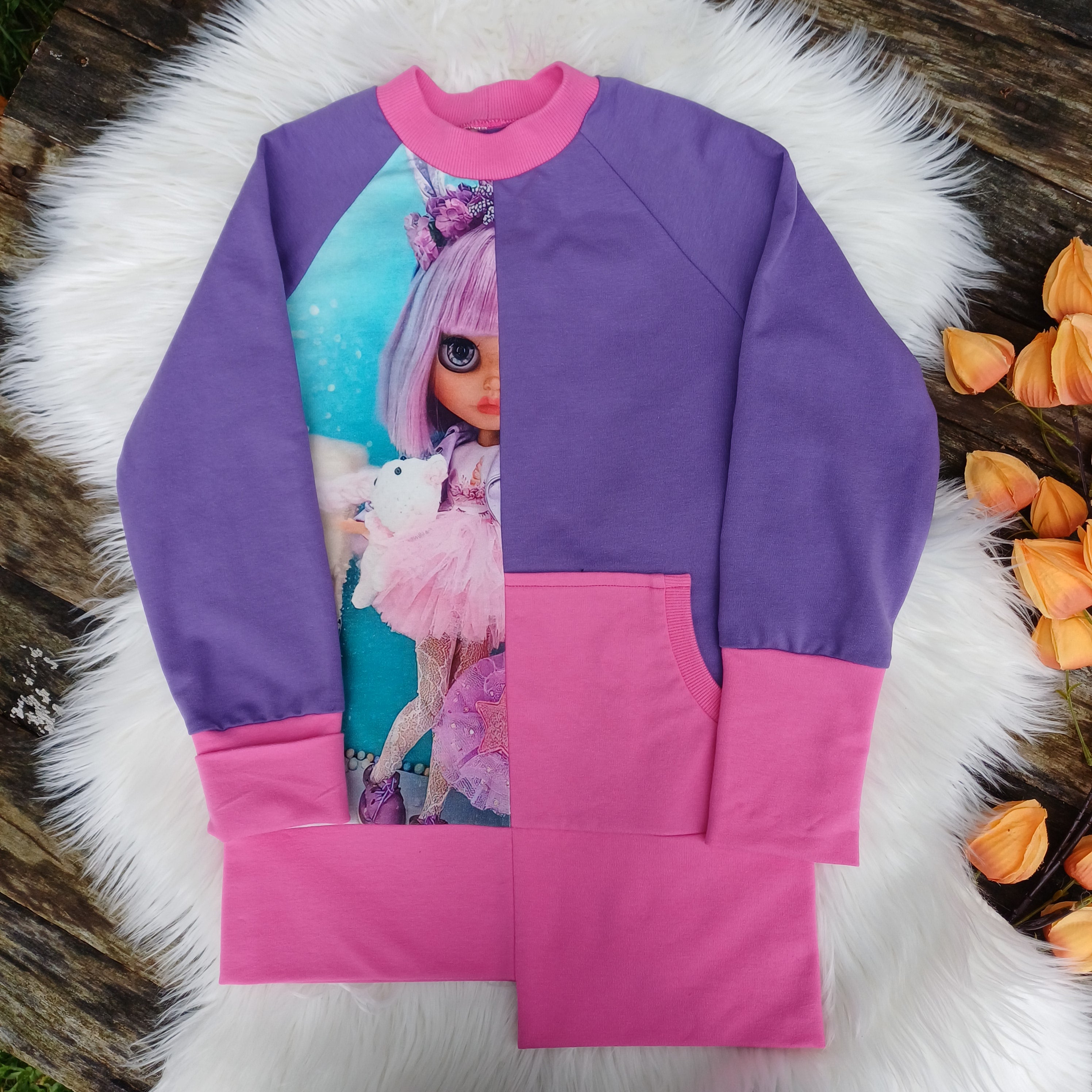 Rankų darbo tunika - bliuzonas rožinė - violetinė