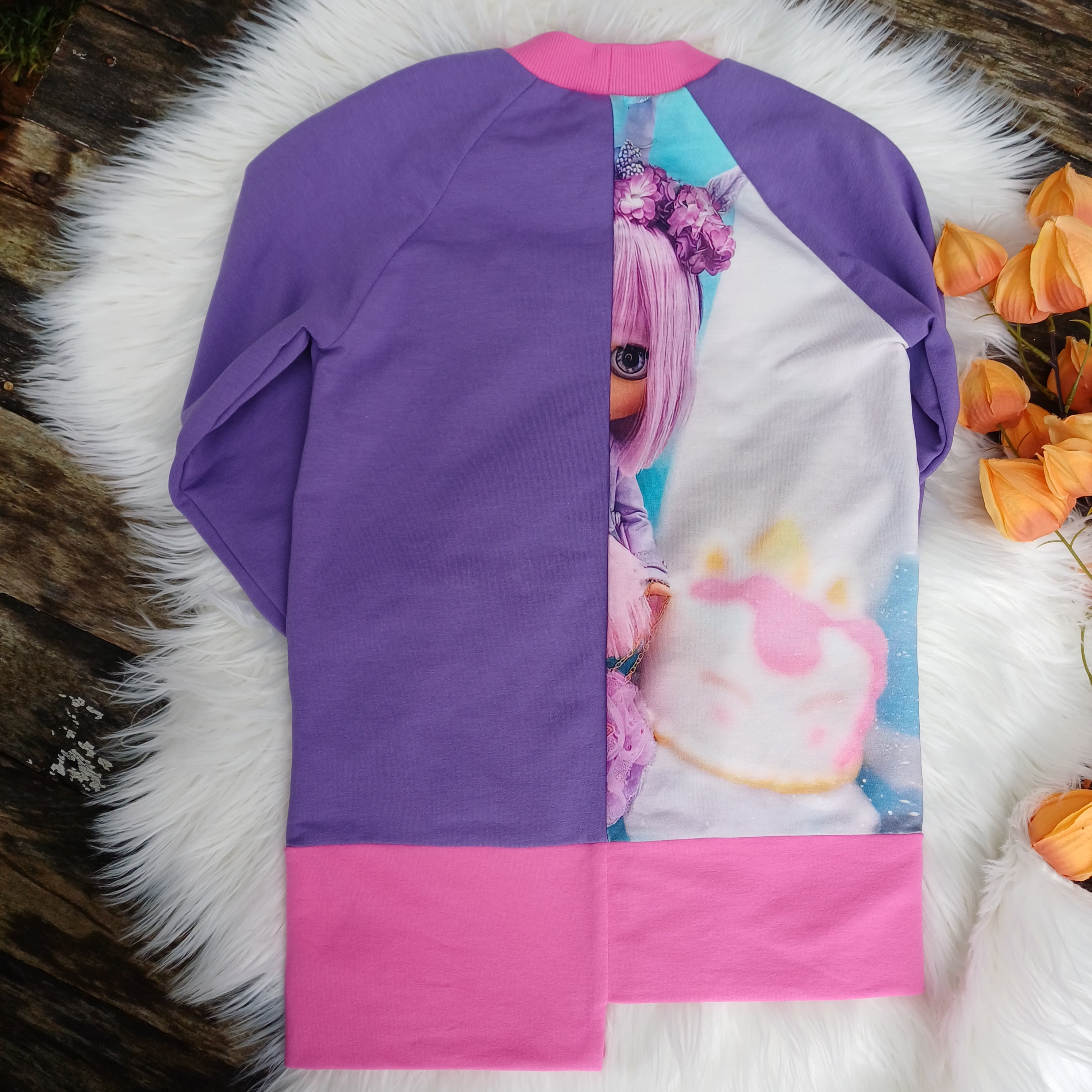 Rankų darbo tunika - bliuzonas rožinė - violetinė