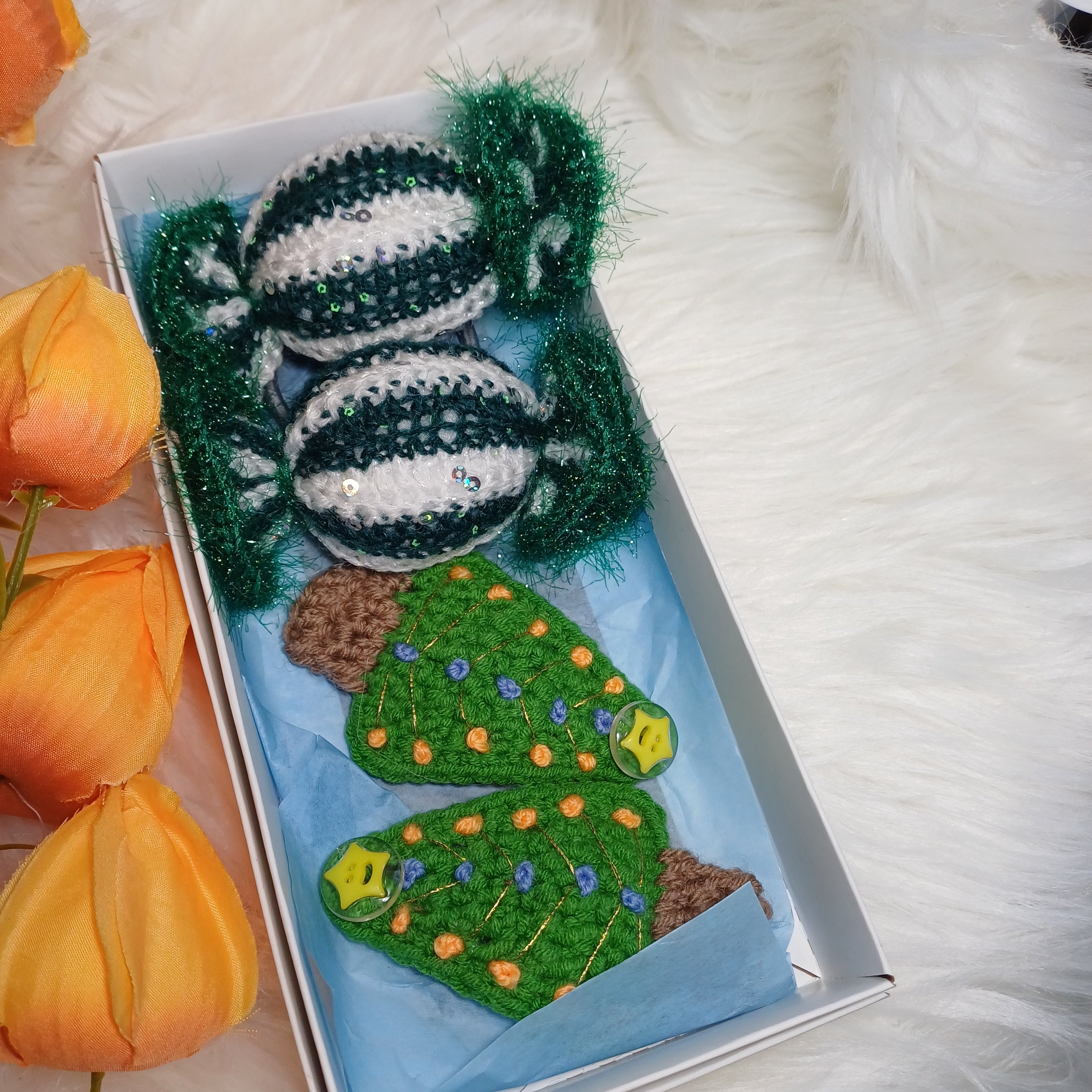 Rankų darbo plaukų aksesuarų rinkinys Kalėdos