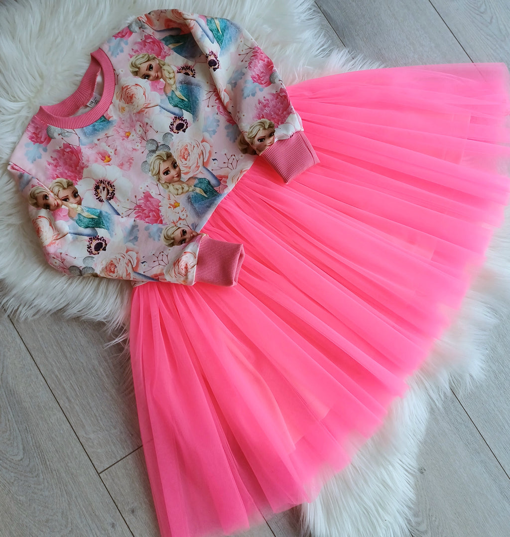 Proginė ledo princesės suknelė ryški rožinė