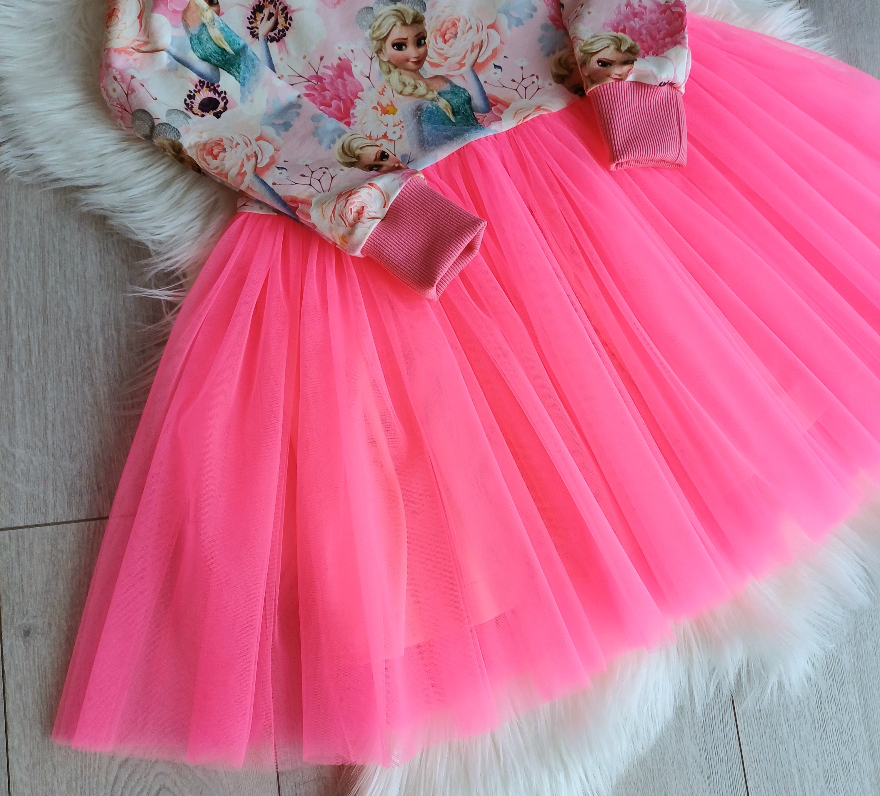 Proginė ledo princesės suknelė ryški rožinė