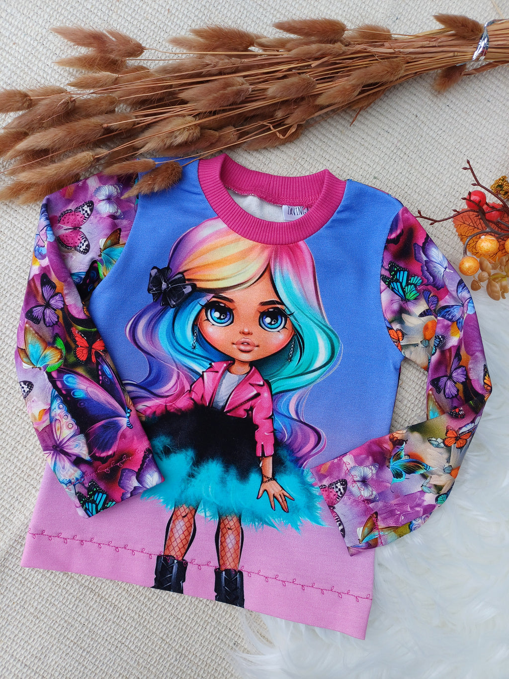 Rankų darbo džemperis mergaitei "Ryškiaplaukė" 86d