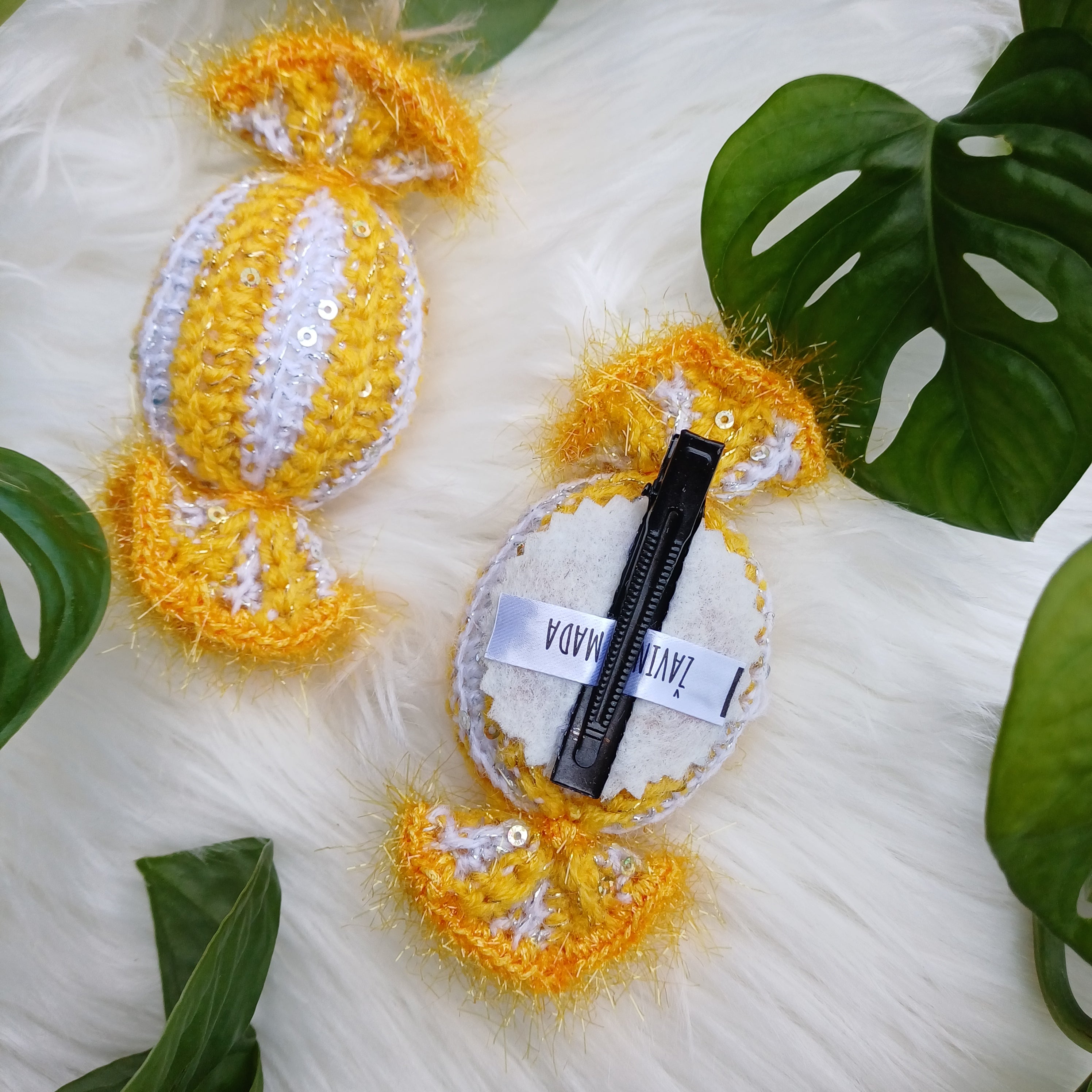 Rankų darbo plaukų segtukai Citrinos L dydis