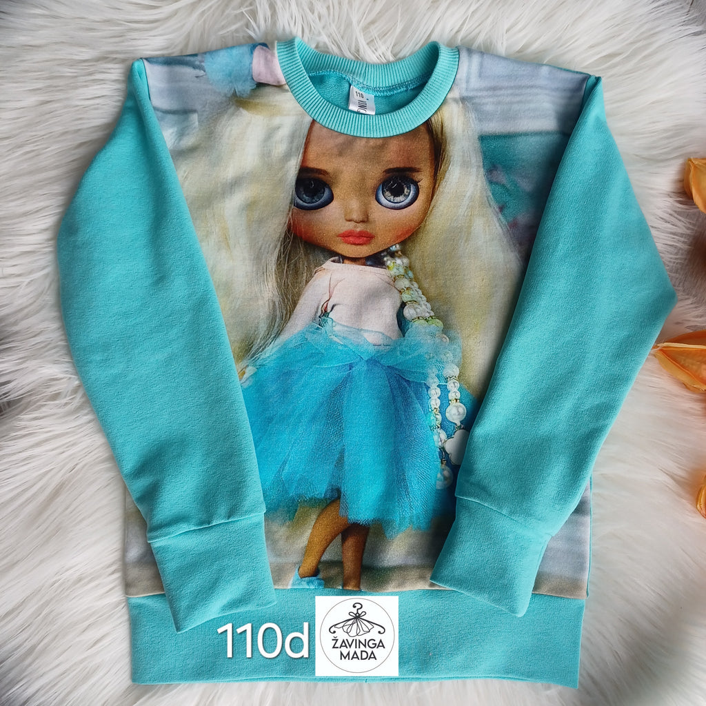 Mergaitei žydras džemperis su mergaite 110d