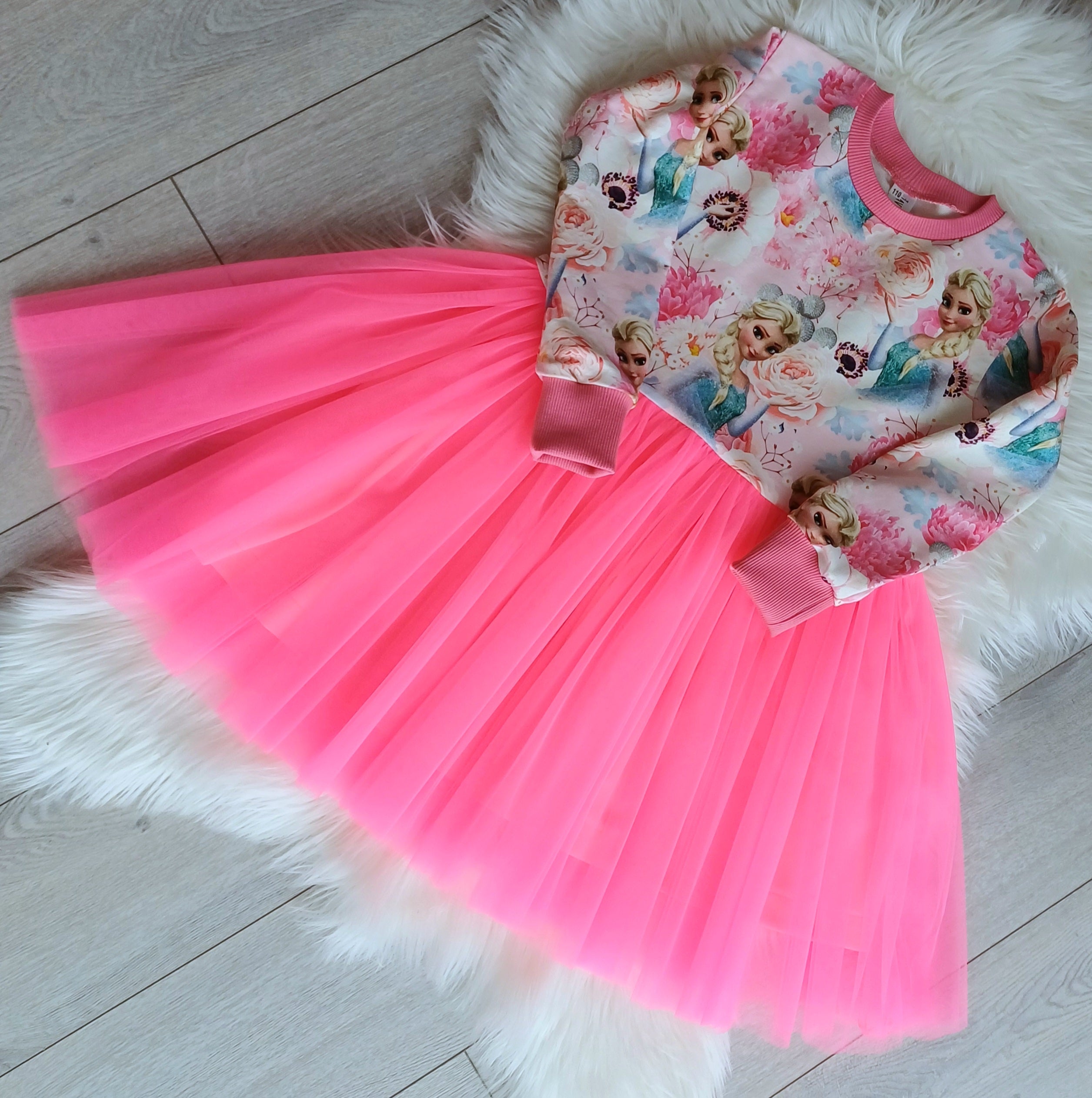 Proginė ledo princesės suknelė ryški rožinė