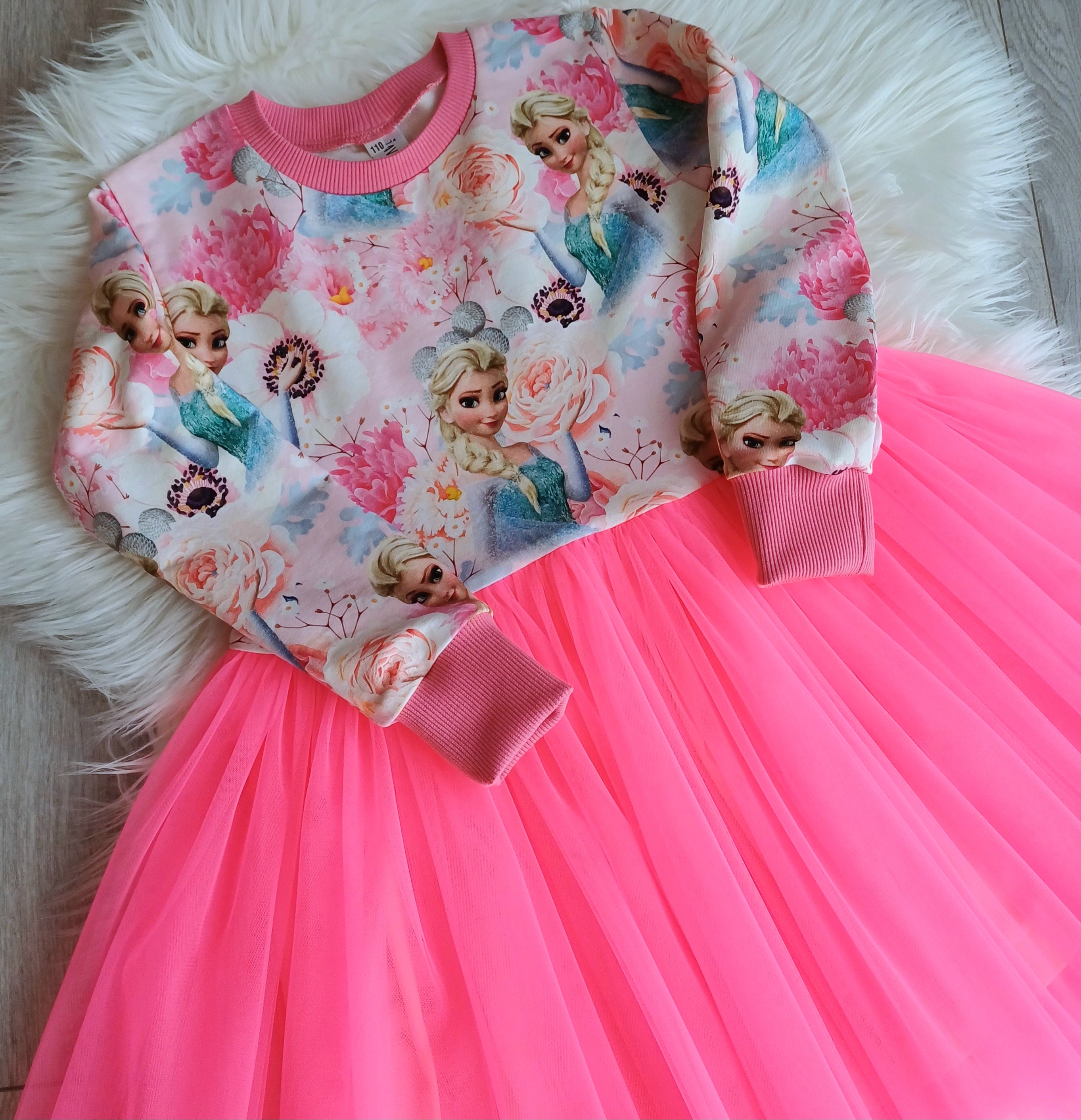 Proginė ledo princesės suknelė ryški rožinė