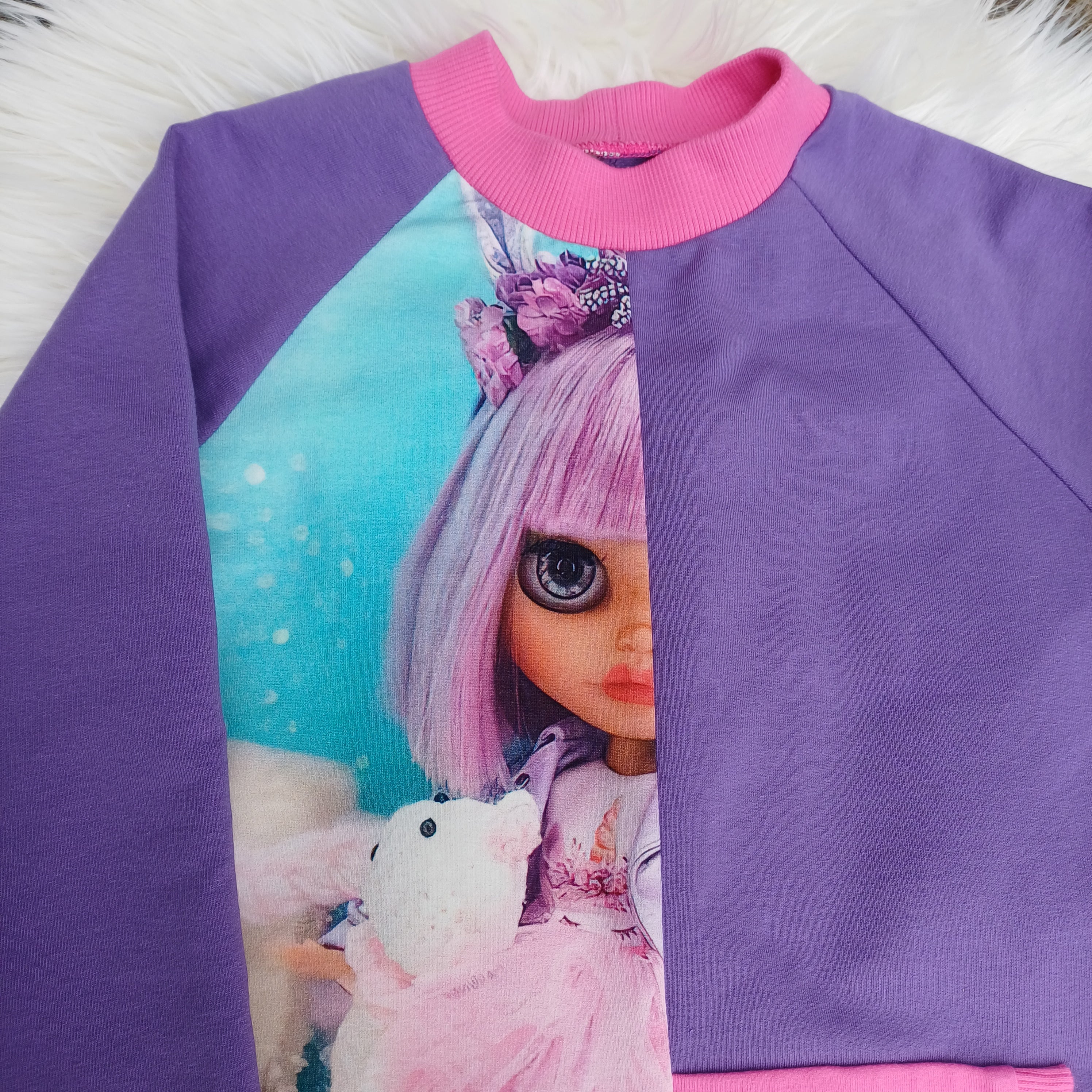 Rankų darbo tunika - bliuzonas rožinė - violetinė