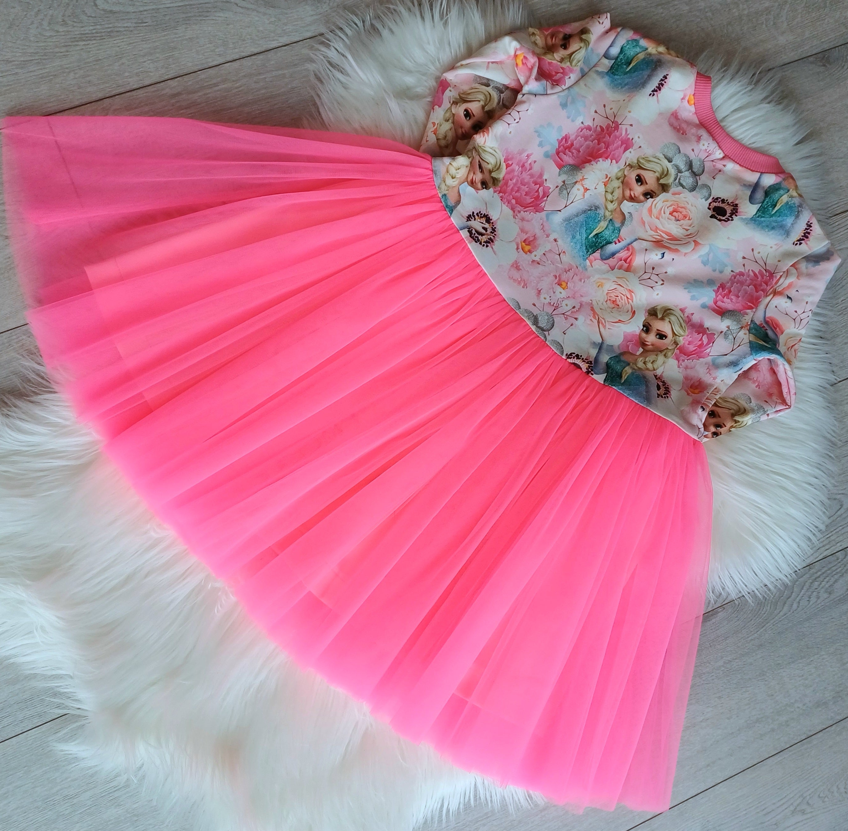 Proginė ledo princesės suknelė ryški rožinė