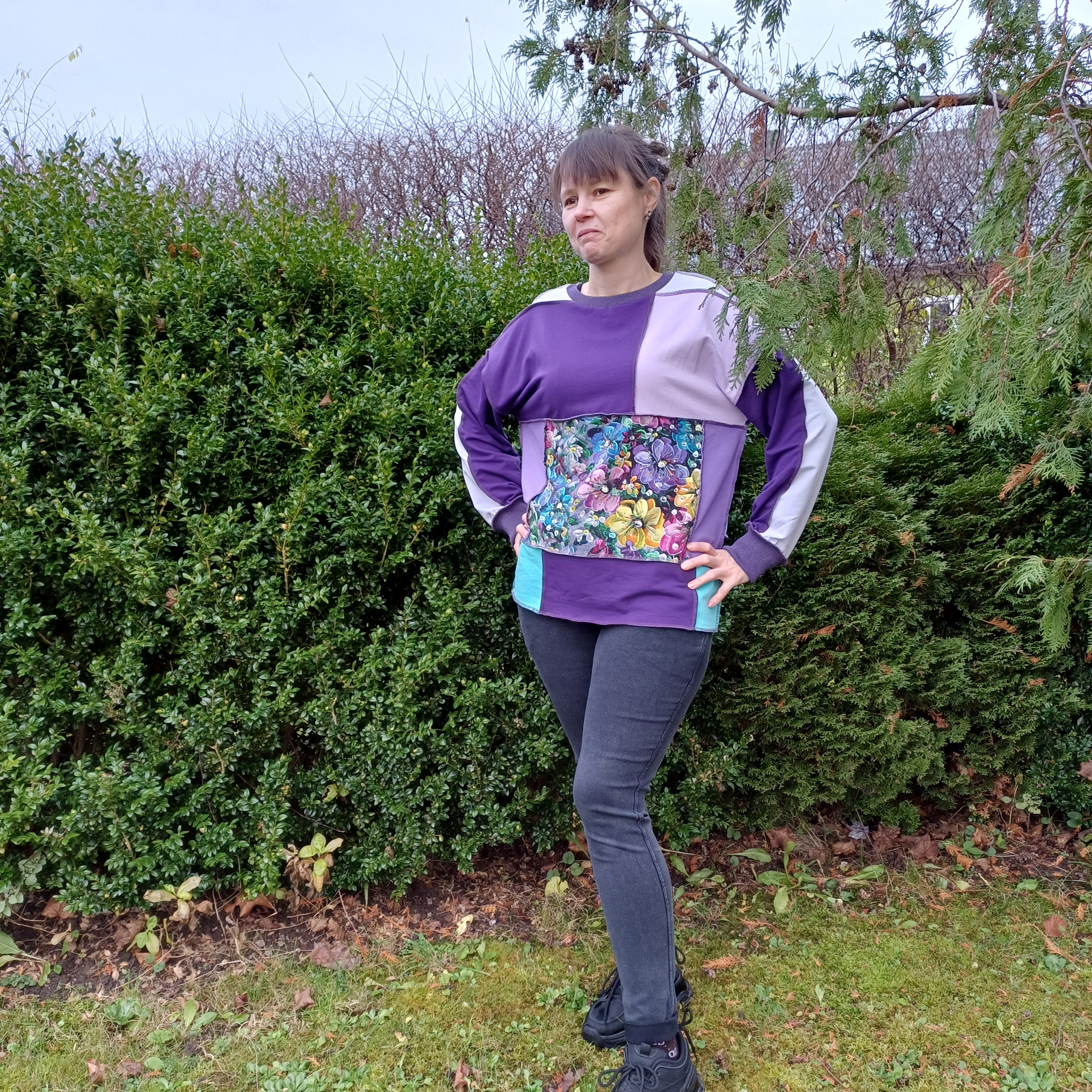 Rankų darbo ZERO WASTE džemperis oversize M