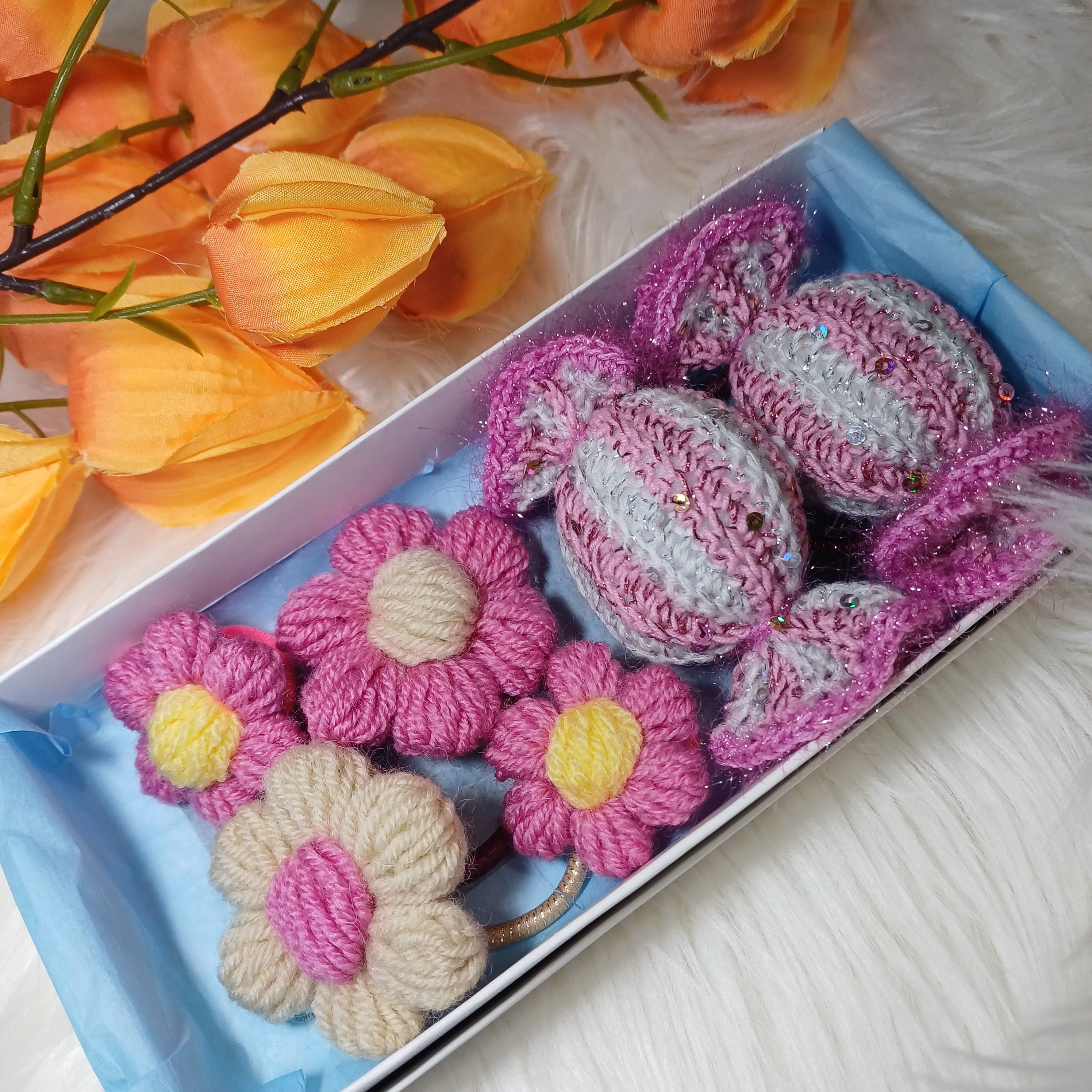 Rankų darbo plaukų aksesuarų rinkinys rožinės dienos