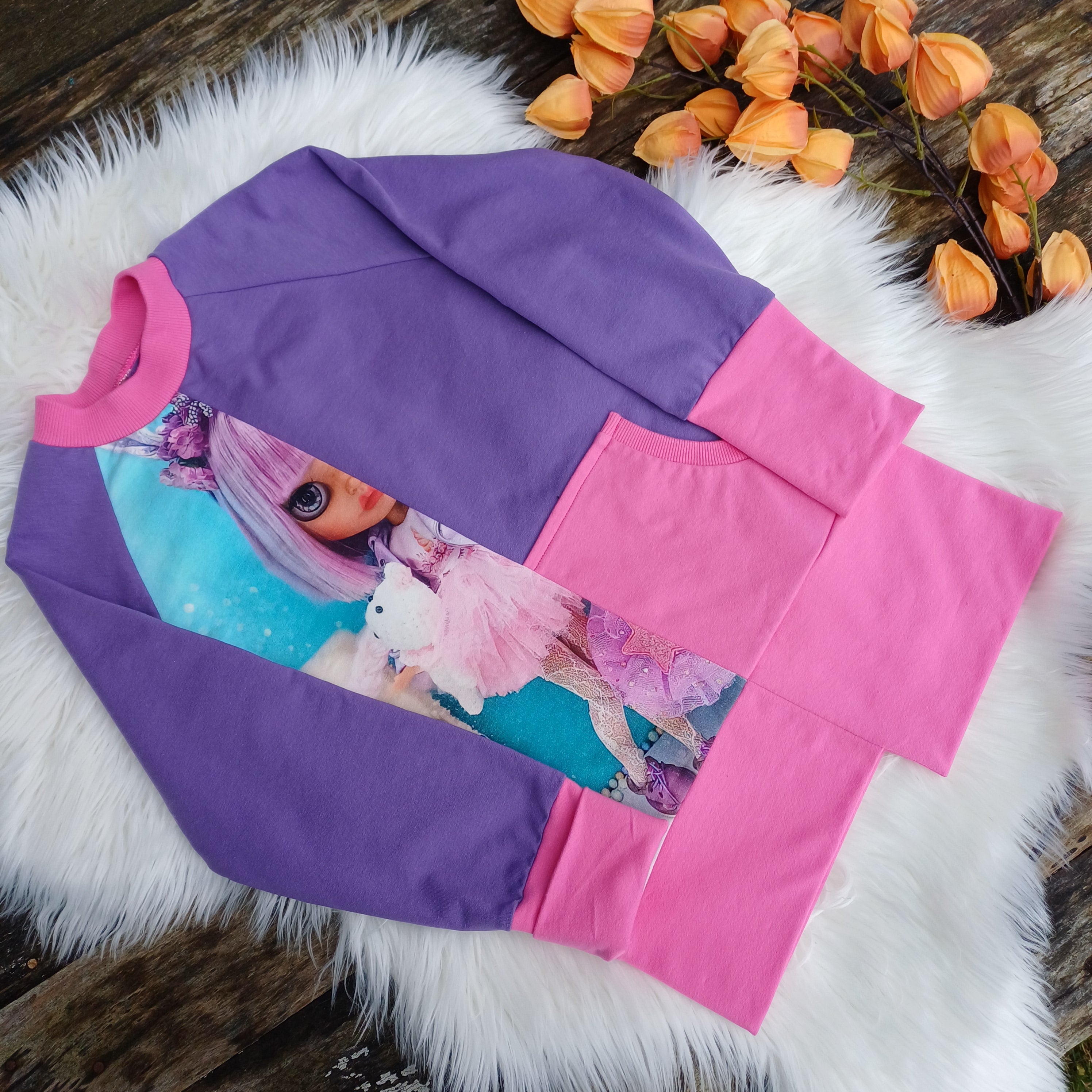 Rankų darbo tunika - bliuzonas rožinė - violetinė