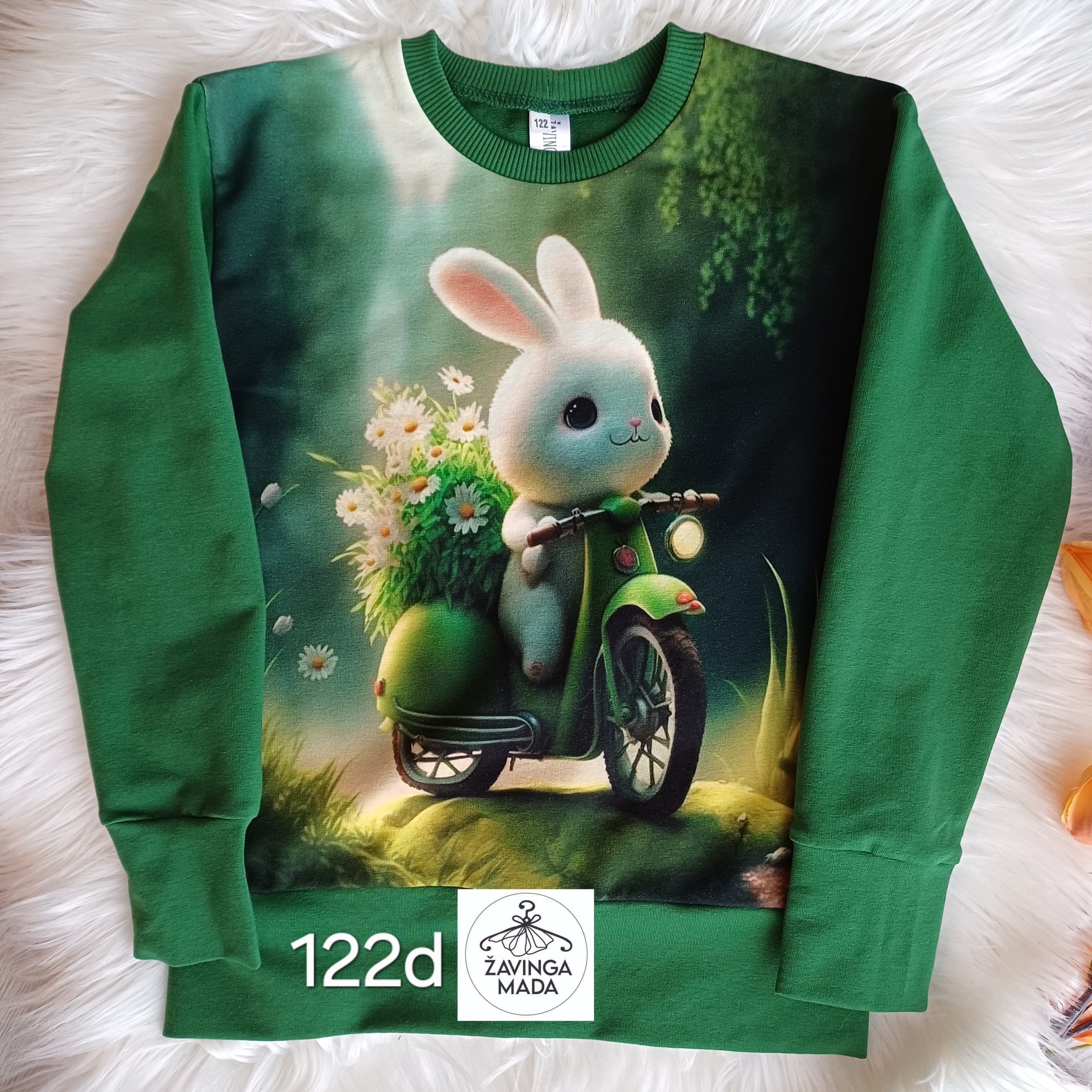 Mergaitei džemperis su zuikučiu 122d