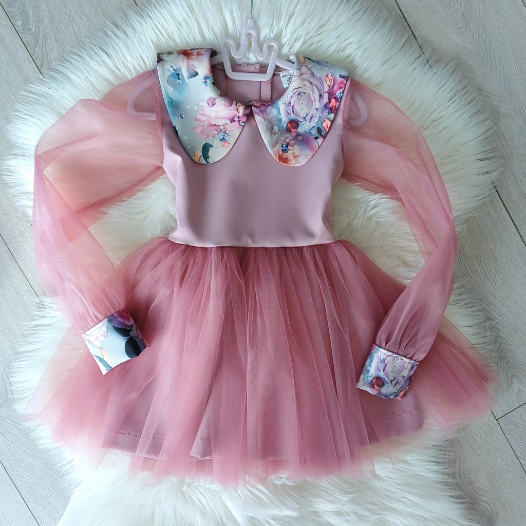 Mergaitiška šventinė rožinė suknelė